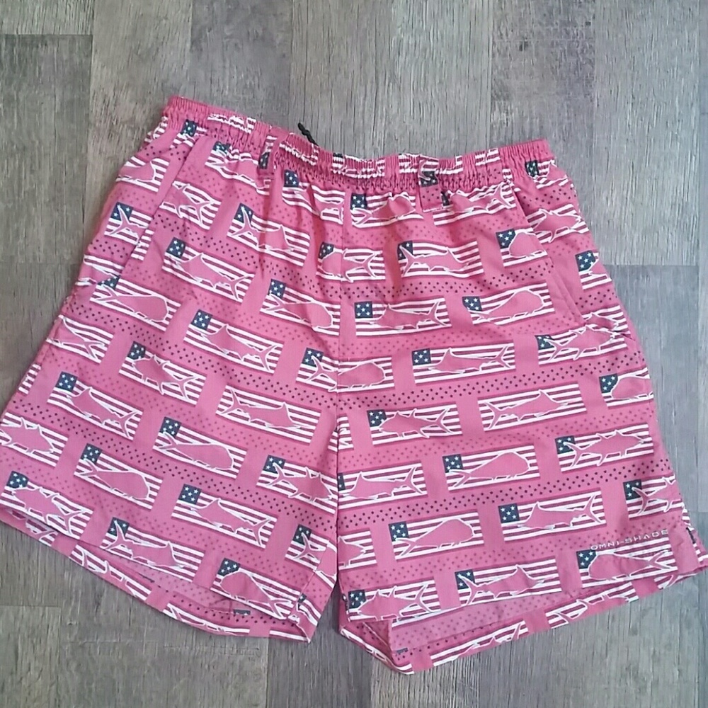 Columbia PFG omni-shade swimming trunks.